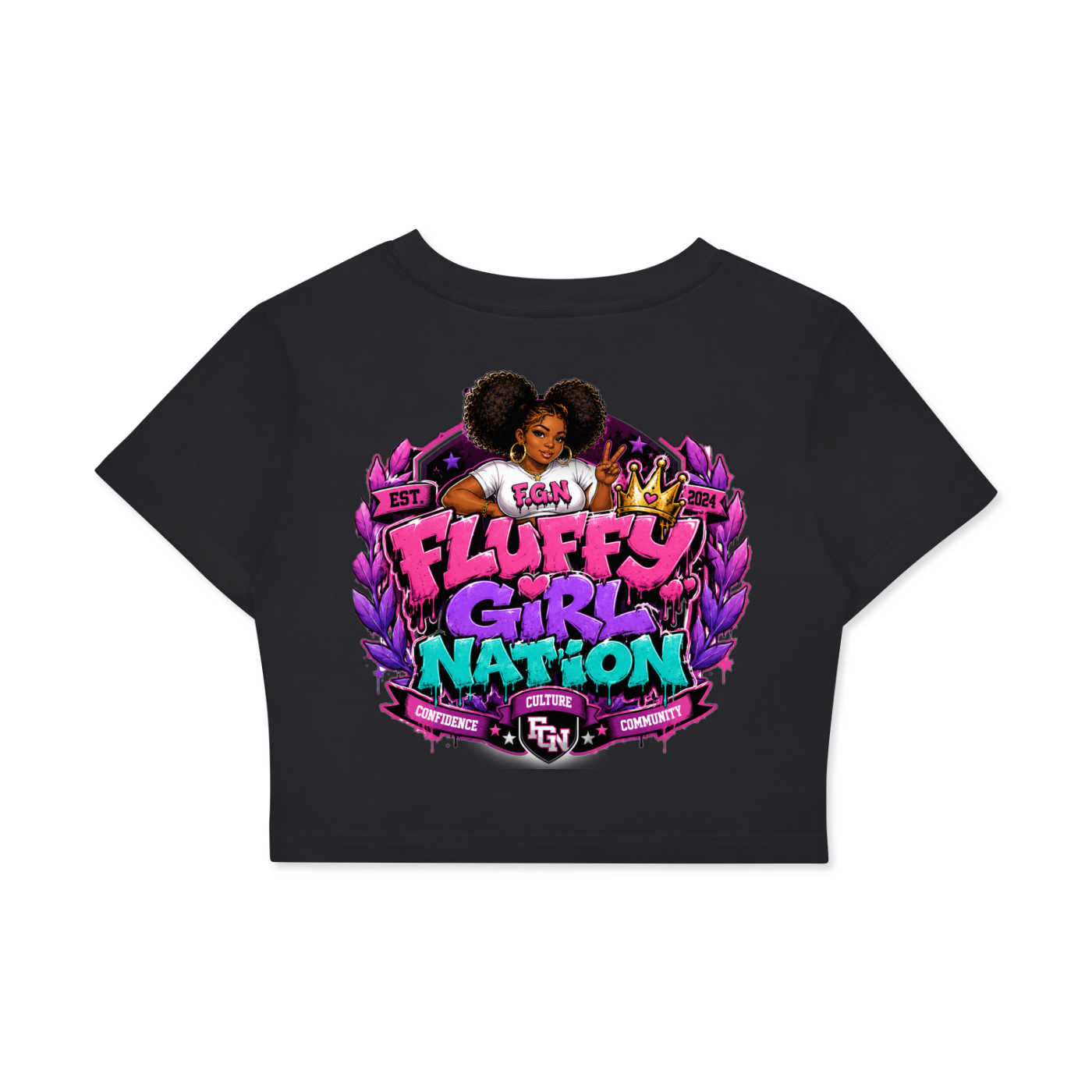 Fitted Crop Cotton T-Shirt w/ Custom FGN Logo Front &  University Logo Graphic Design Back