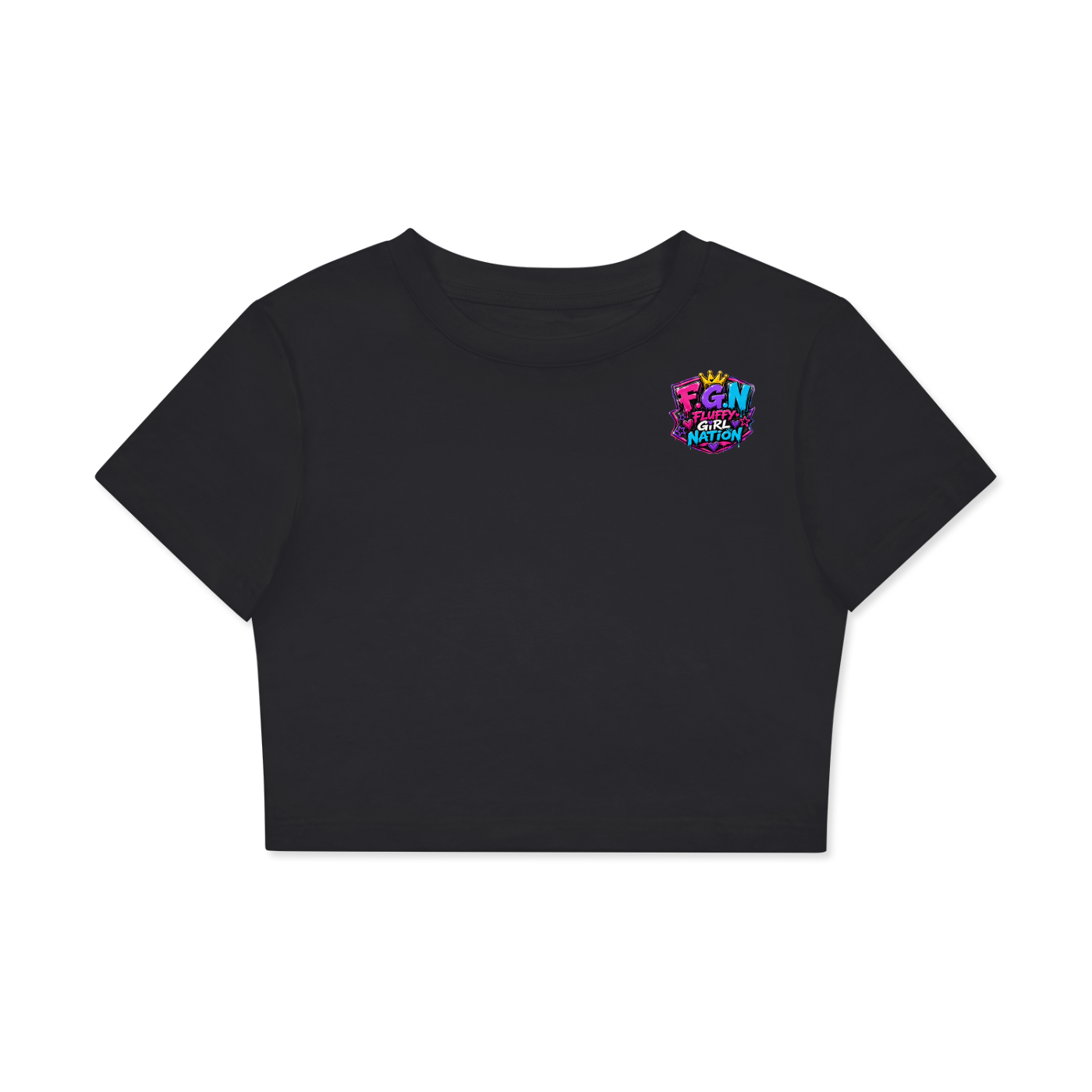 Fitted Crop Cotton T-Shirt w/Custom FGN Graphic Logo Front & Graphic Design Back-Fluff Em'