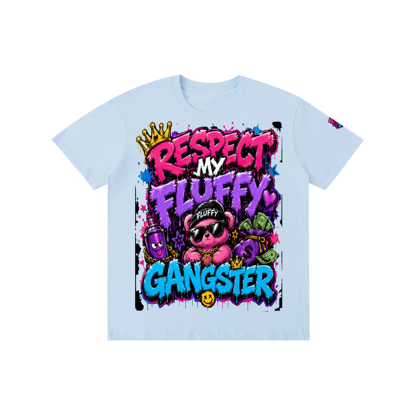 Pure Cotton Unisex T-Shirt w/ Custom Graphic Design _ Repect My Fluffy_Front & FGN Logo_Left Sleeve