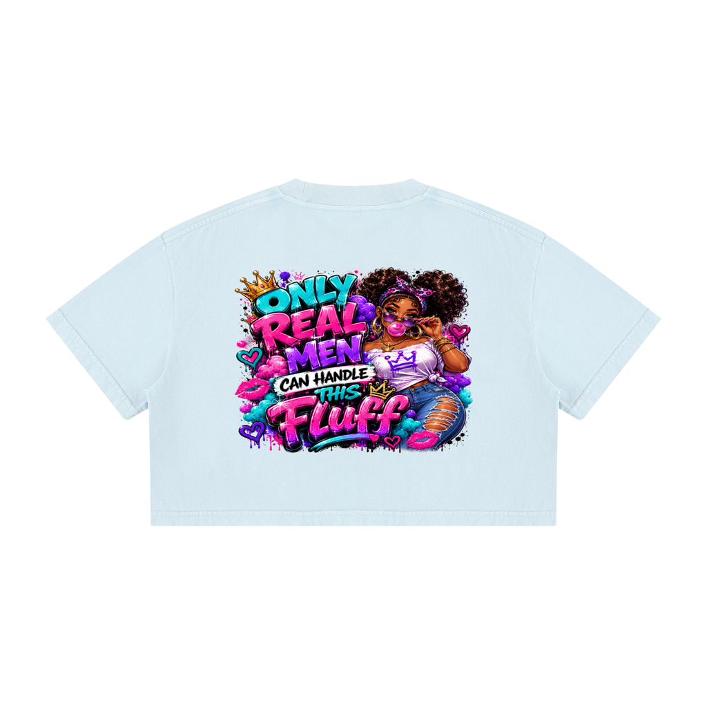 Women's Mineral Wash Cotton Crop T-Shirt w/Custom Graphic Design_Only Real Men Can_Back & FGN Logo_Front
