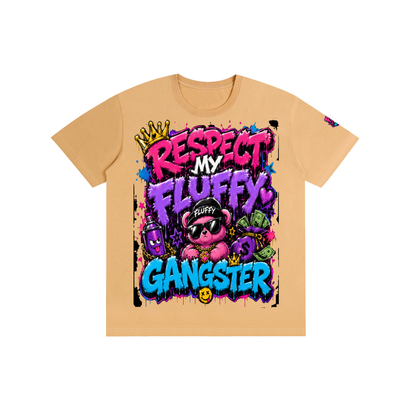 Pure Cotton Unisex T-Shirt w/ Custom Graphic Design _ Repect My Fluffy_Front & FGN Logo_Left Sleeve