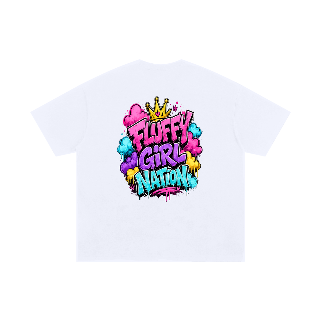 Unisex Oversized Cotton T-Shirt w/ Custom FGN Logo Front & Fluffy Girl Nation Logo Back