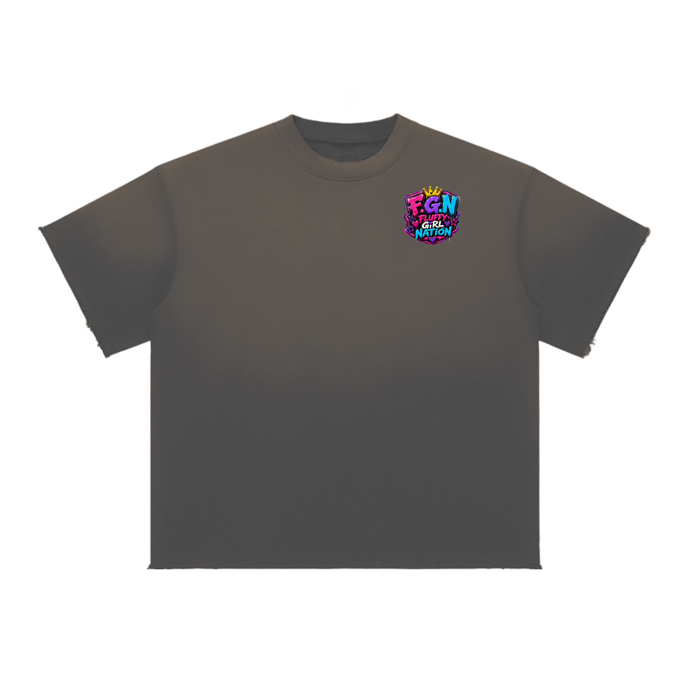 Sun Fade Raw Edge T-Shirt w/ Custom Graphic Design-Respect My Fluffy_Back & FGN Logo_Back