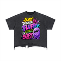 Vintage Wash Boxy Distressed Hem T-Shirt w/ Custom FGN Logo Back  & Just Because I'm Fluffy Graphic Design Front