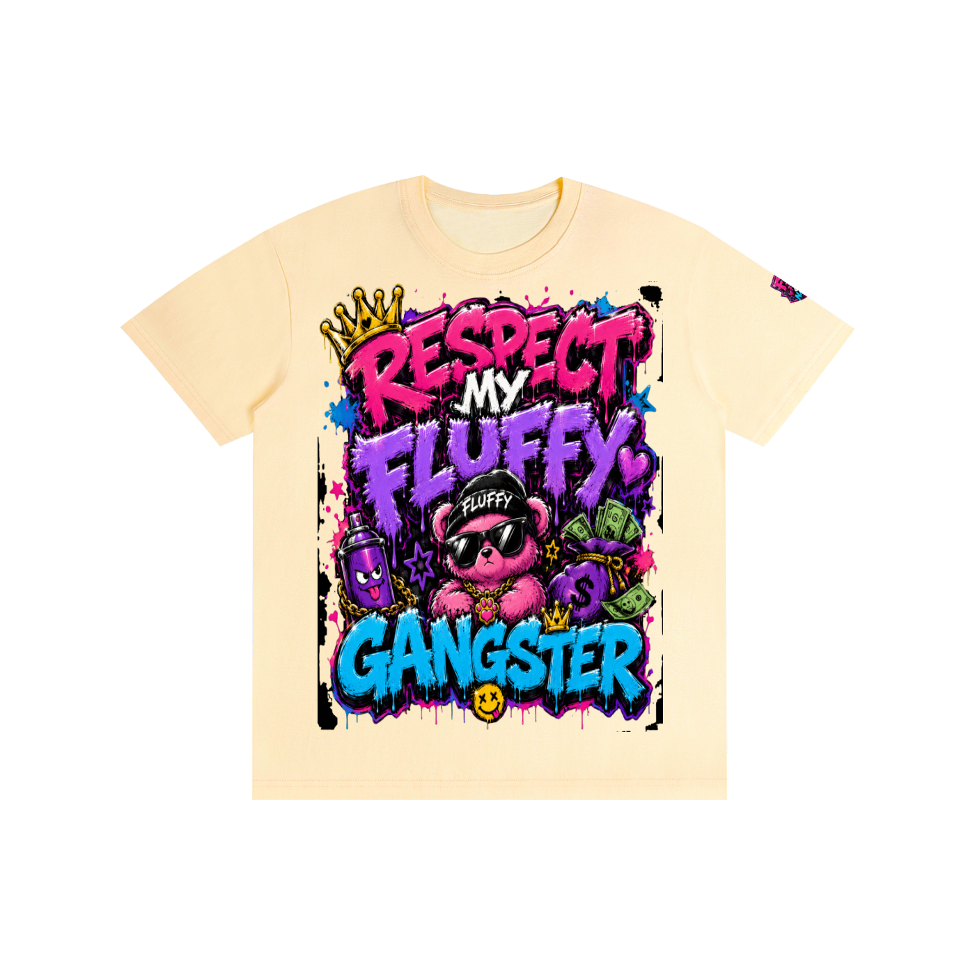 Pure Cotton Unisex T-Shirt w/ Custom Graphic Design _ Repect My Fluffy_Front & FGN Logo_Left Sleeve