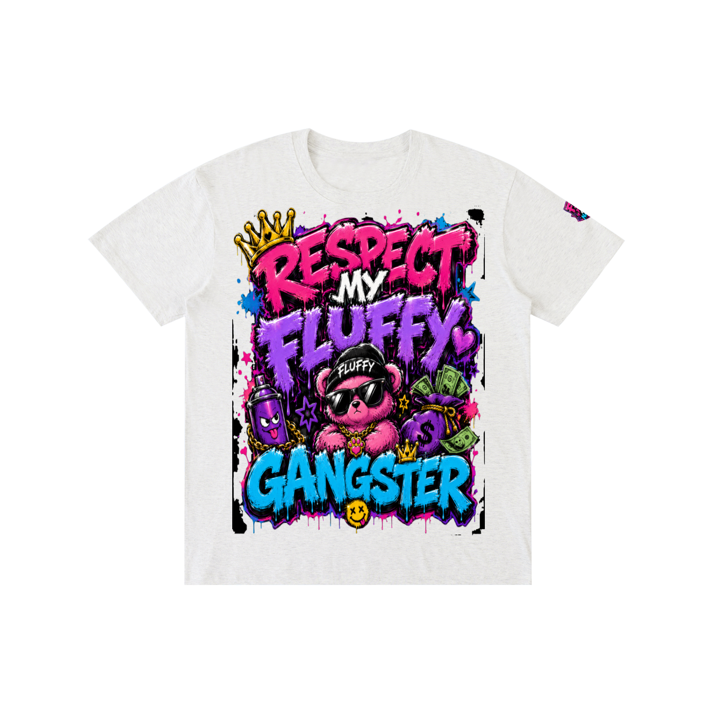 Pure Cotton Unisex T-Shirt w/ Custom Graphic Design _ Repect My Fluffy_Front & FGN Logo_Left Sleeve