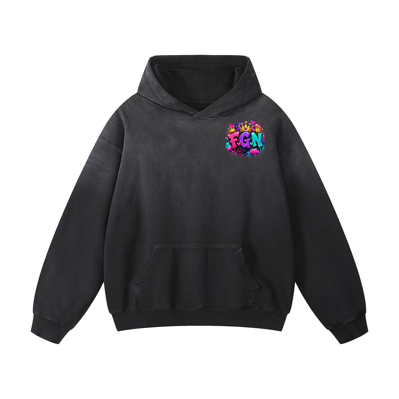 Heavyweight Sunfade Oversized Hoodie w/ Custom FGN Logo Front & Just Because I'm Fluffy Graphic Design Back