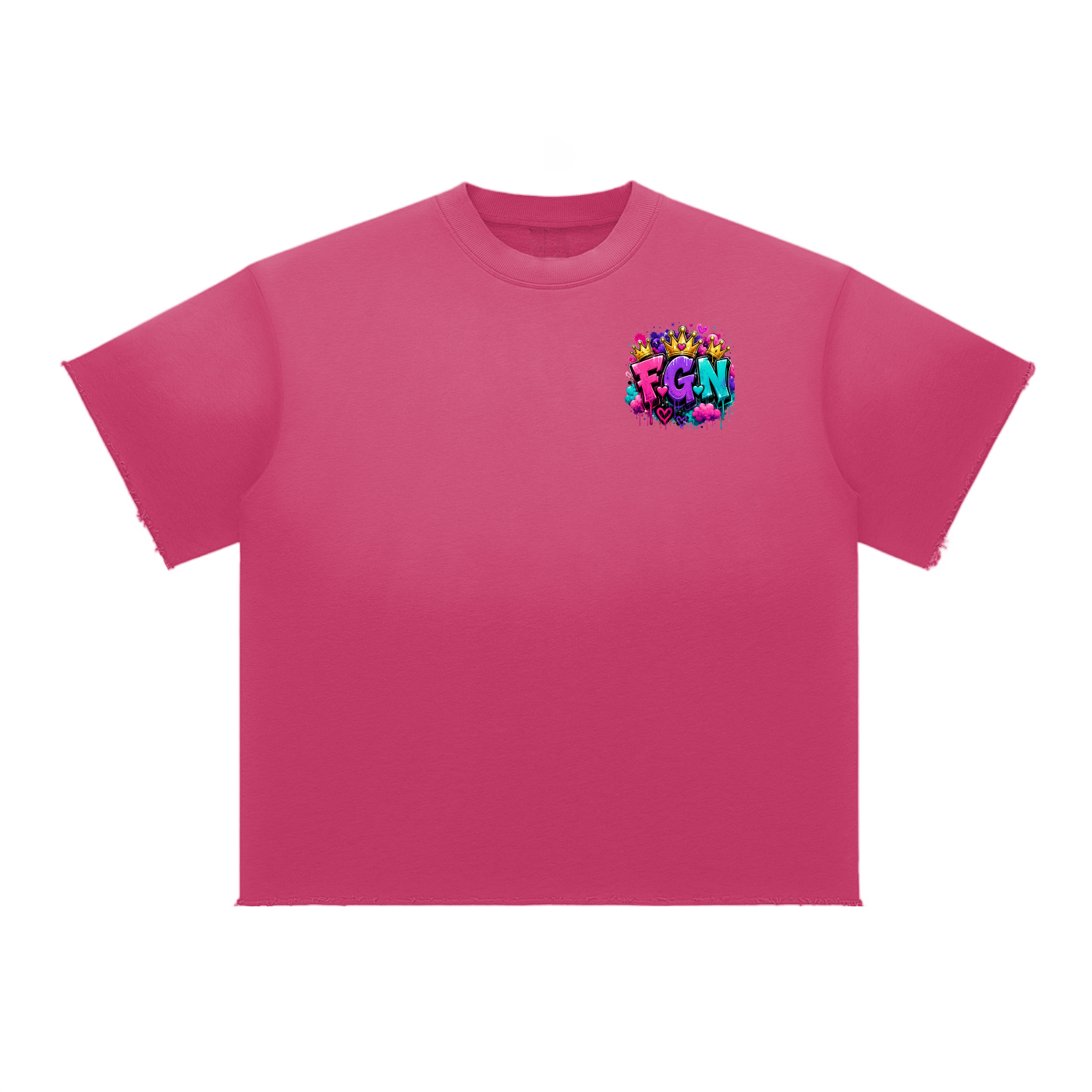 Sun Fade Raw Edge T-Shirt w/ Custom FGN Logo Front & Just Because I'm Fluffy Graphic Design Back