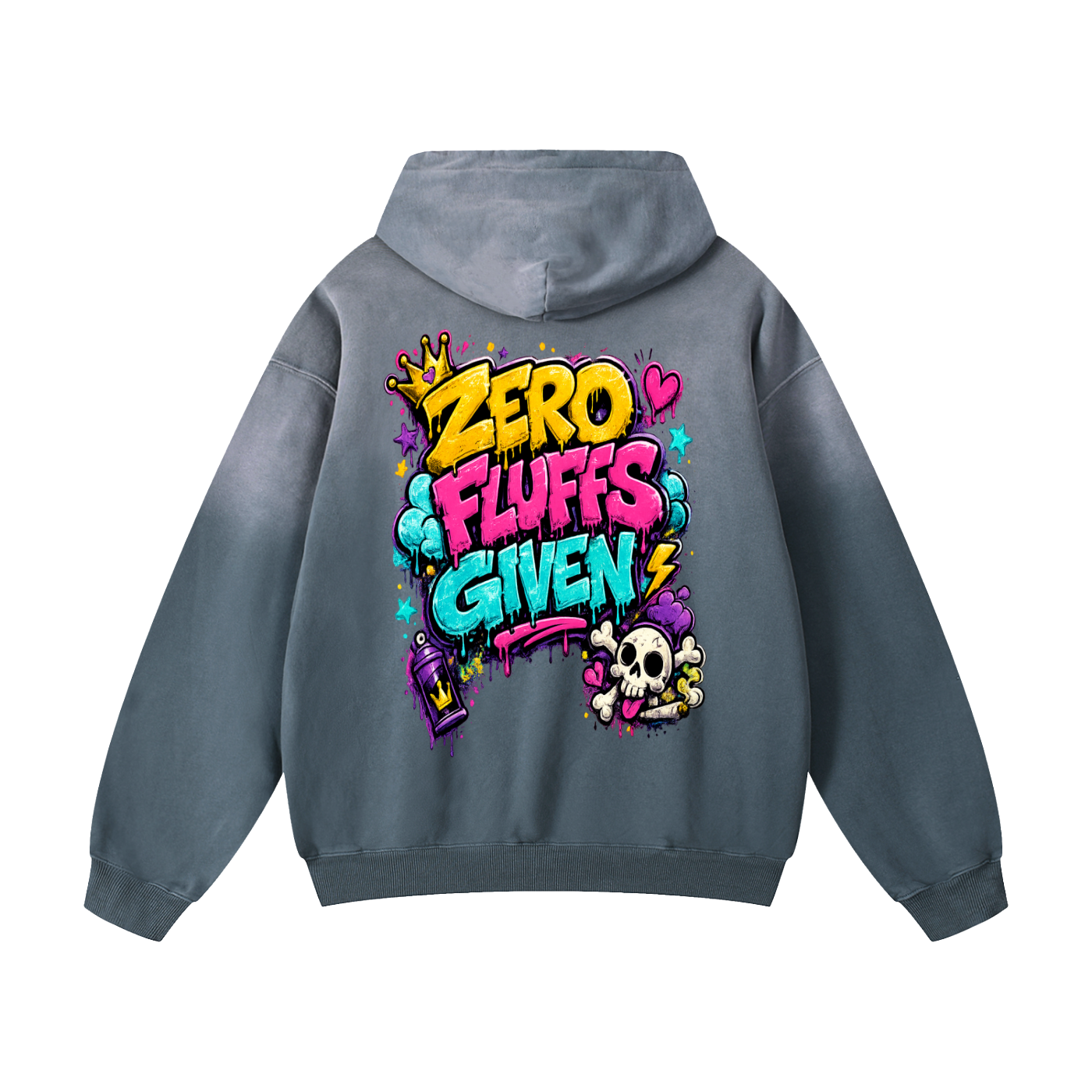 Heavyweight Sunfade Oversized Hoodie w/ Custom FGN Logo Front & Zero Fluffs Given Graphic Design Back
