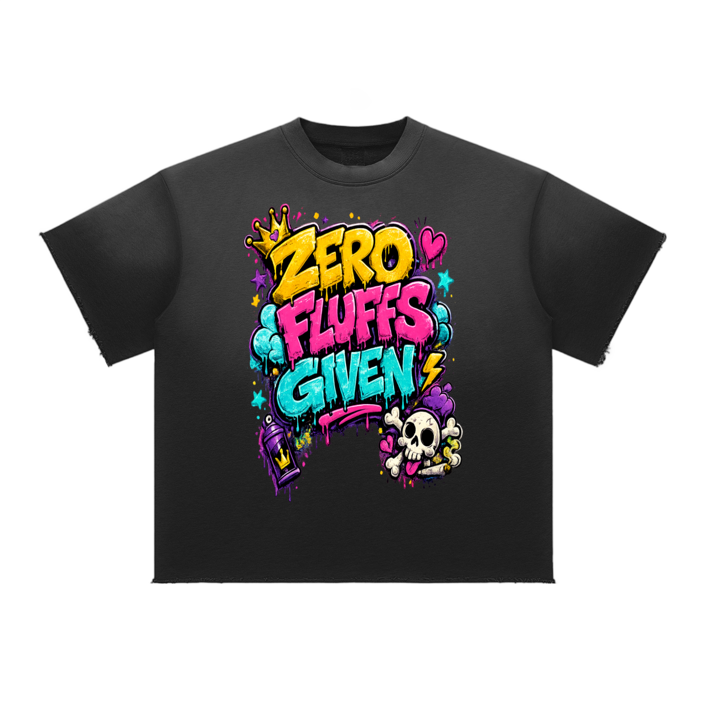 Sun Fade Raw Edge T-Shirt w/ Custom Graphic Design Zero Fluffs Given...Front