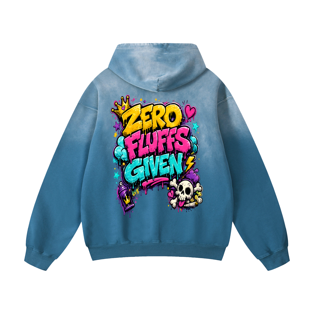 Heavyweight Sunfade Oversized Hoodie w/ Custom FGN Logo Front & Zero Fluffs Given Graphic Design Back