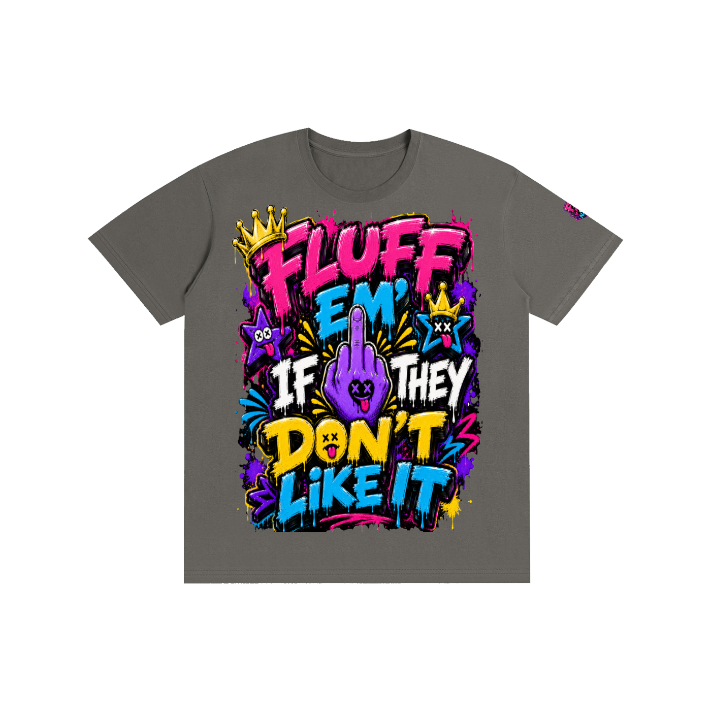 Pure Cotton Unisex T-Shirt w/ Custom Graphic Design _Fluff Em_Front & FGN Logo on Left Sleeve