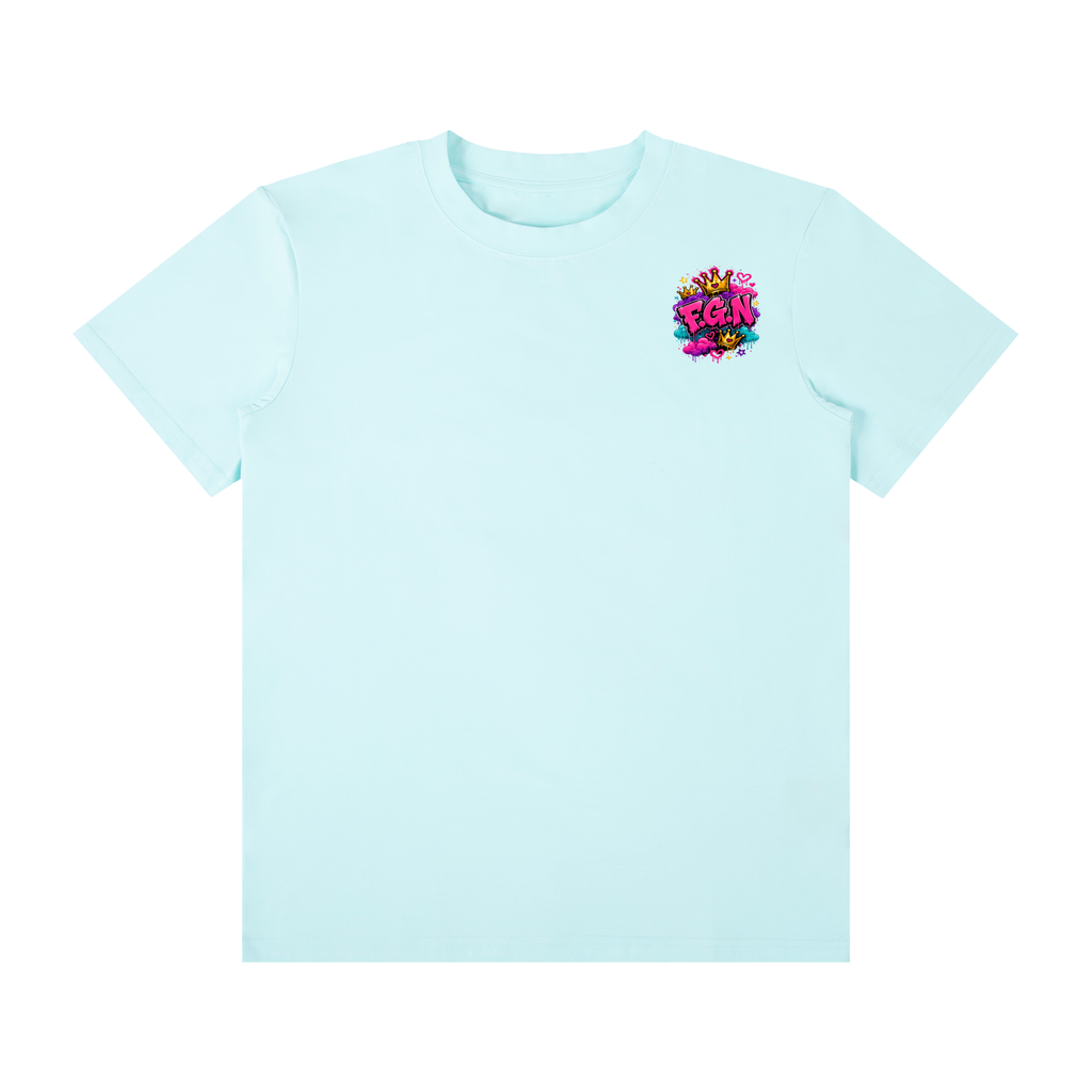 Unisex Classic Crew Neck Cotton T-Shirt w/ Custom FGN Logo Front & Zero Fluffs Given Graphic Design Back