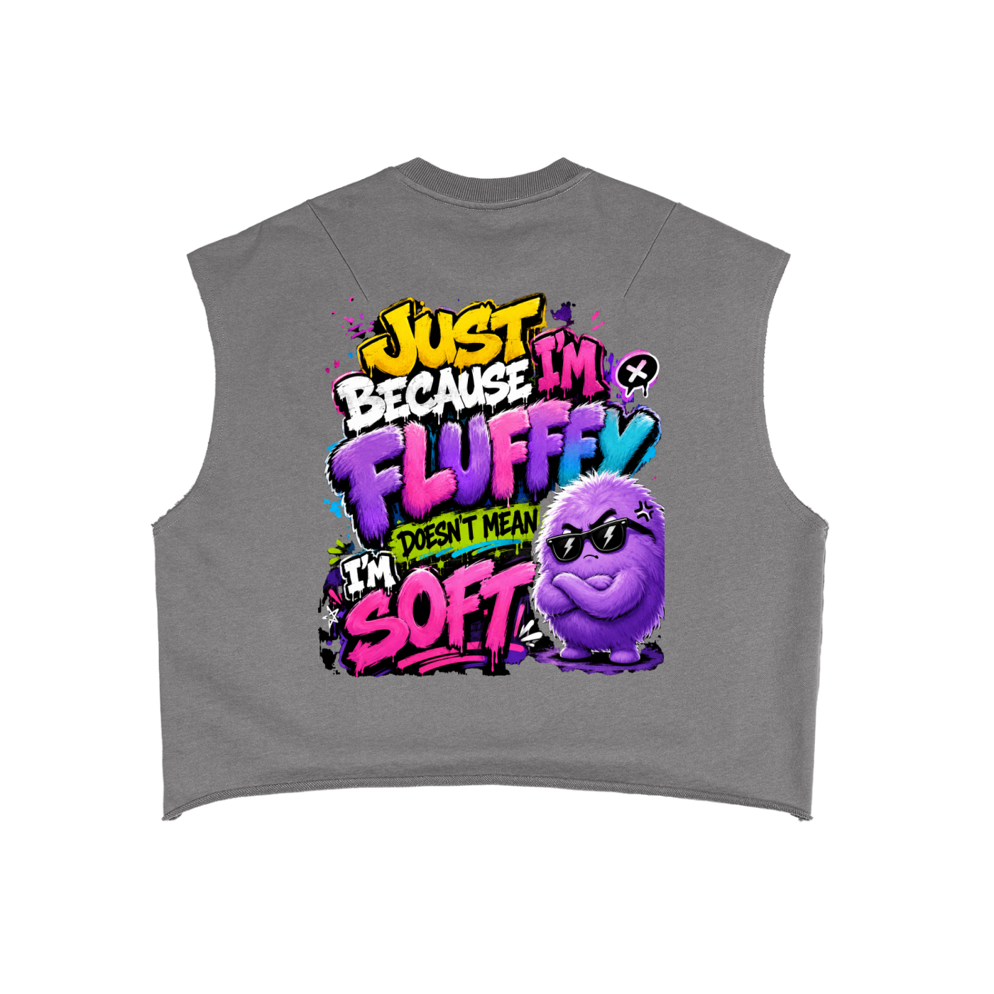 French Terry Boxy Tank Top w/ Custom FGN Logo Front & Just Because I'm Fluffy...Graphic Design Back