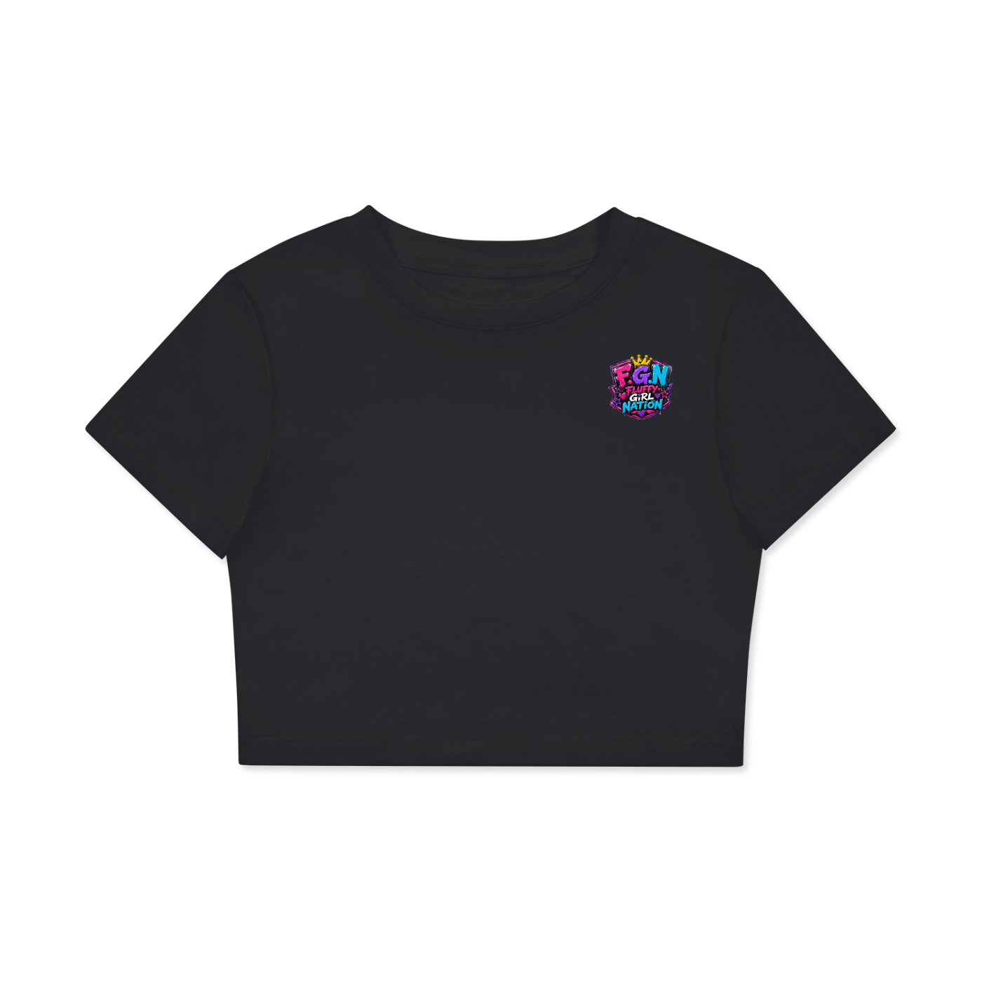 Fitted Crop Cotton T-Shirt w/ Custom Graphic Design_Respect My Fluffy_Back & FGN Logo_Front