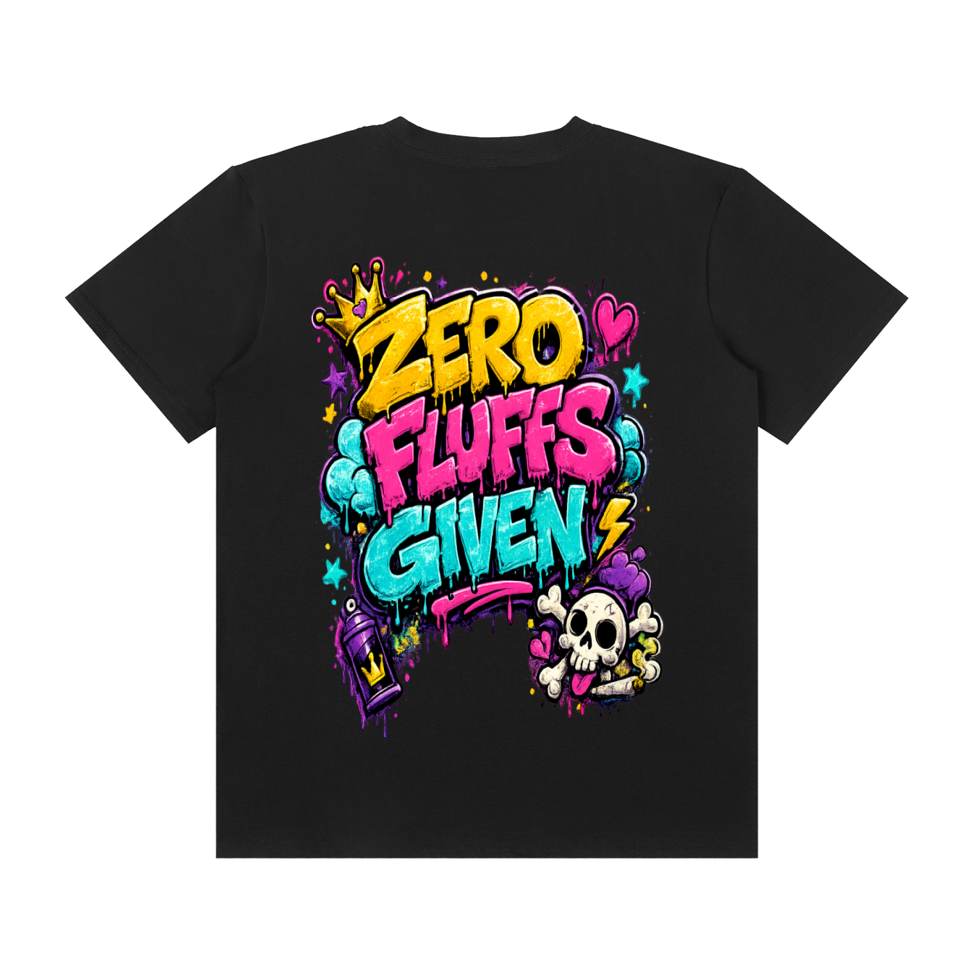 Unisex Classic Crew Neck Cotton T-Shirt w/ Custom FGN Logo Front & Zero Fluffs Given Graphic Design Back