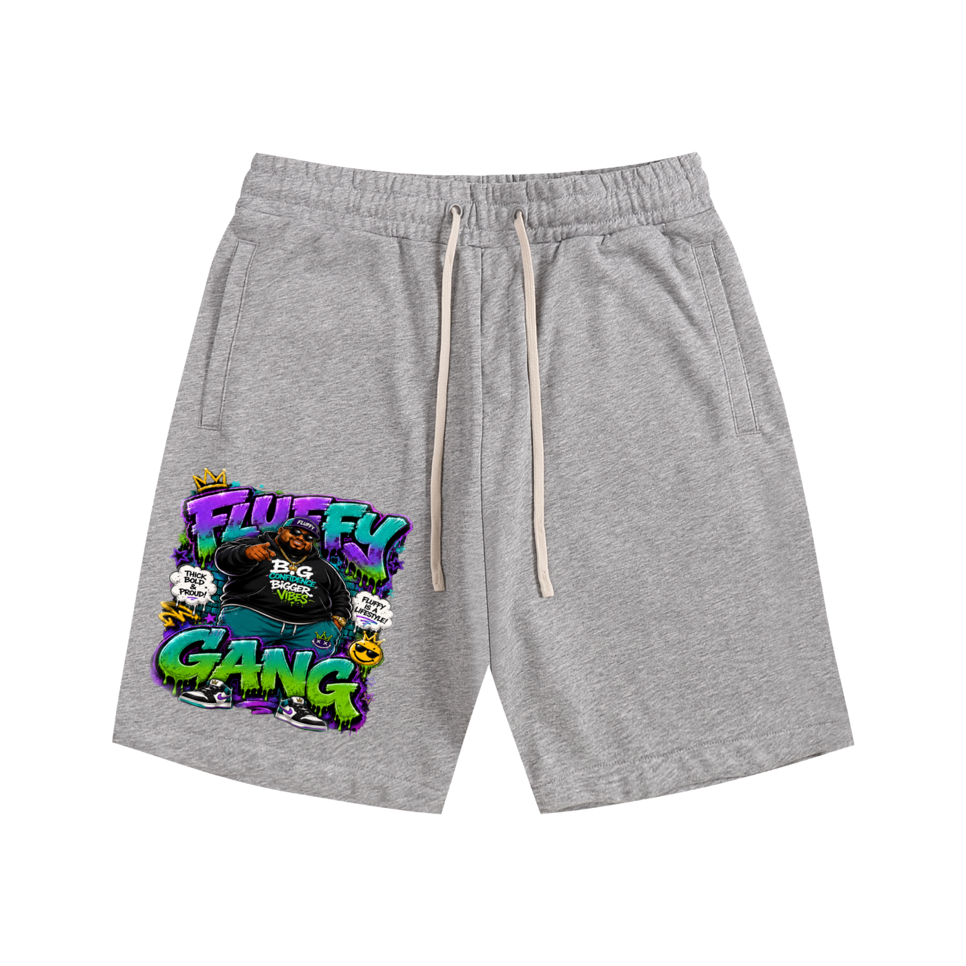 Essential Cotton Shorts w/ Custom Graphic Design_Fluffy Gang_Front