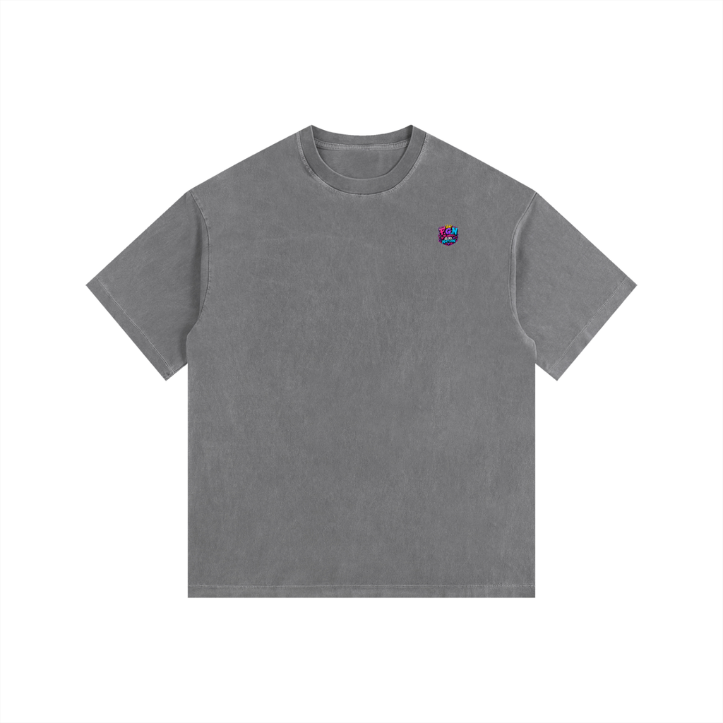 Vintage Washed Oversized Cotton T-Shirt w/ Custom Graphic Design_Just Because I'm Fluffy_Back & FGN Logo_Front