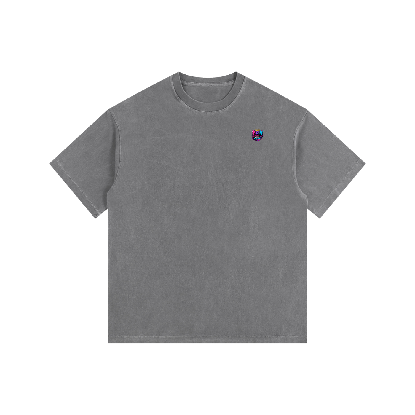 Vintage Washed Oversized Cotton T-Shirt w/ Custom Graphic Design_Just Because I'm Fluffy_Back & FGN Logo_Front