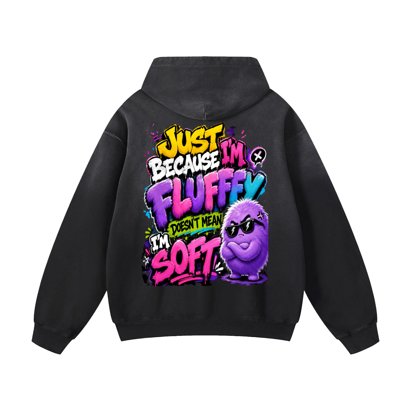 Heavyweight Sunfade Oversized Hoodie w/ Custom FGN Logo Front & Just Because I'm Fluffy Graphic Design Back