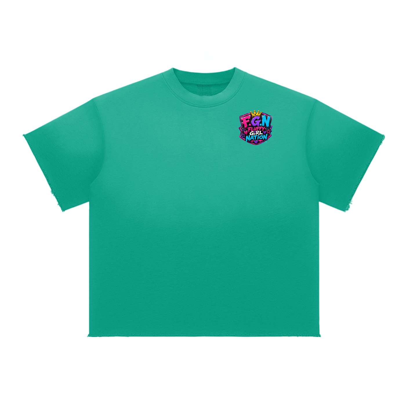 Sun Fade Raw Edge T-Shirt w/ Custom Graphic Design-Respect My Fluffy_Back & FGN Logo_Back