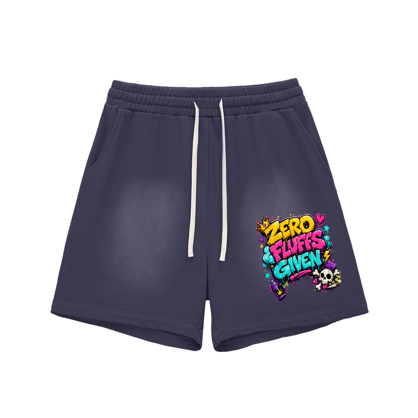 Sun Fade Raw Edge Cotton Shorts w/ Custom Zero Fluffs Given Graphic Design Front