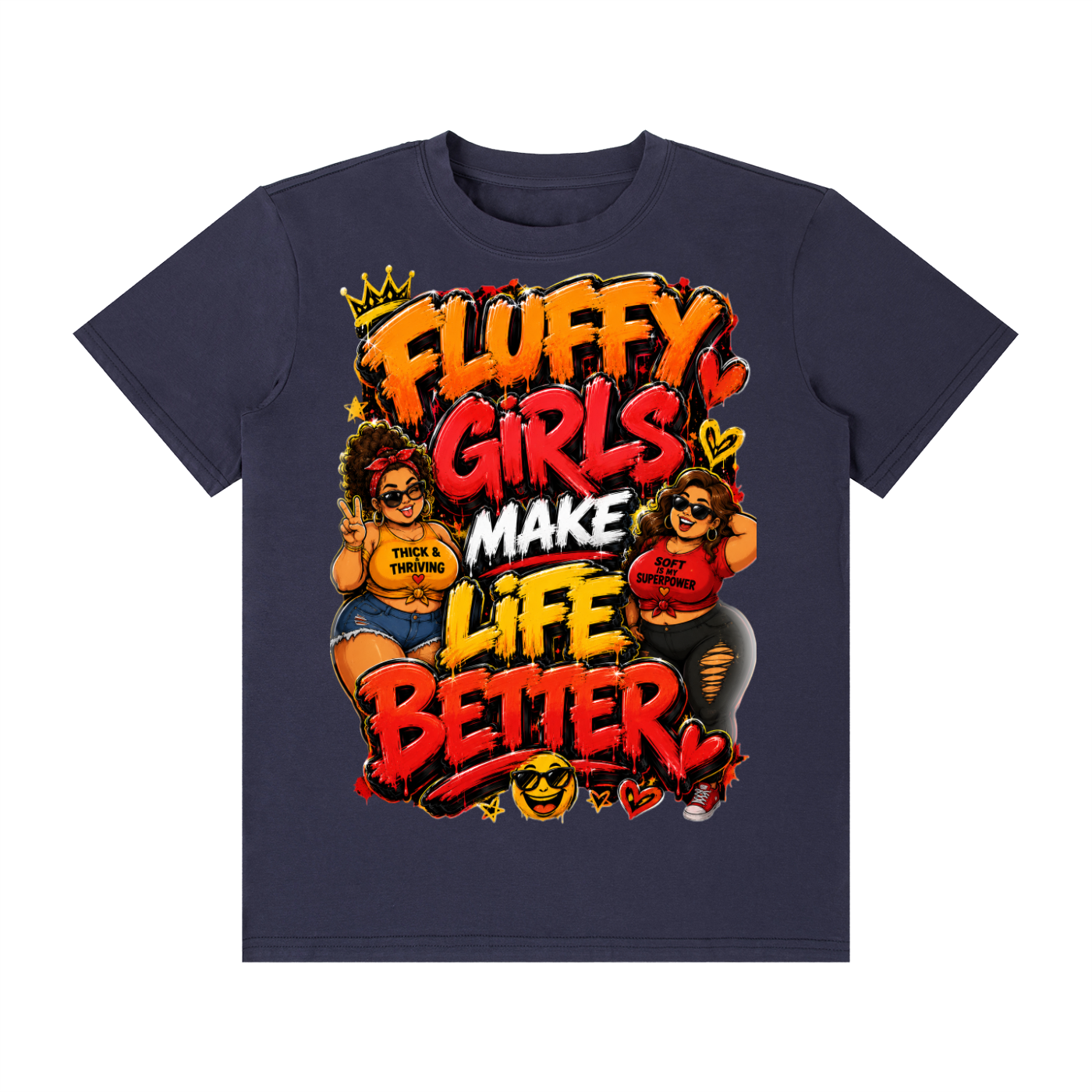 Unisex Classic Crew Neck Cotton T-Shirt w/ Custom Graphic Design_Fluffy Girls Make_Front &