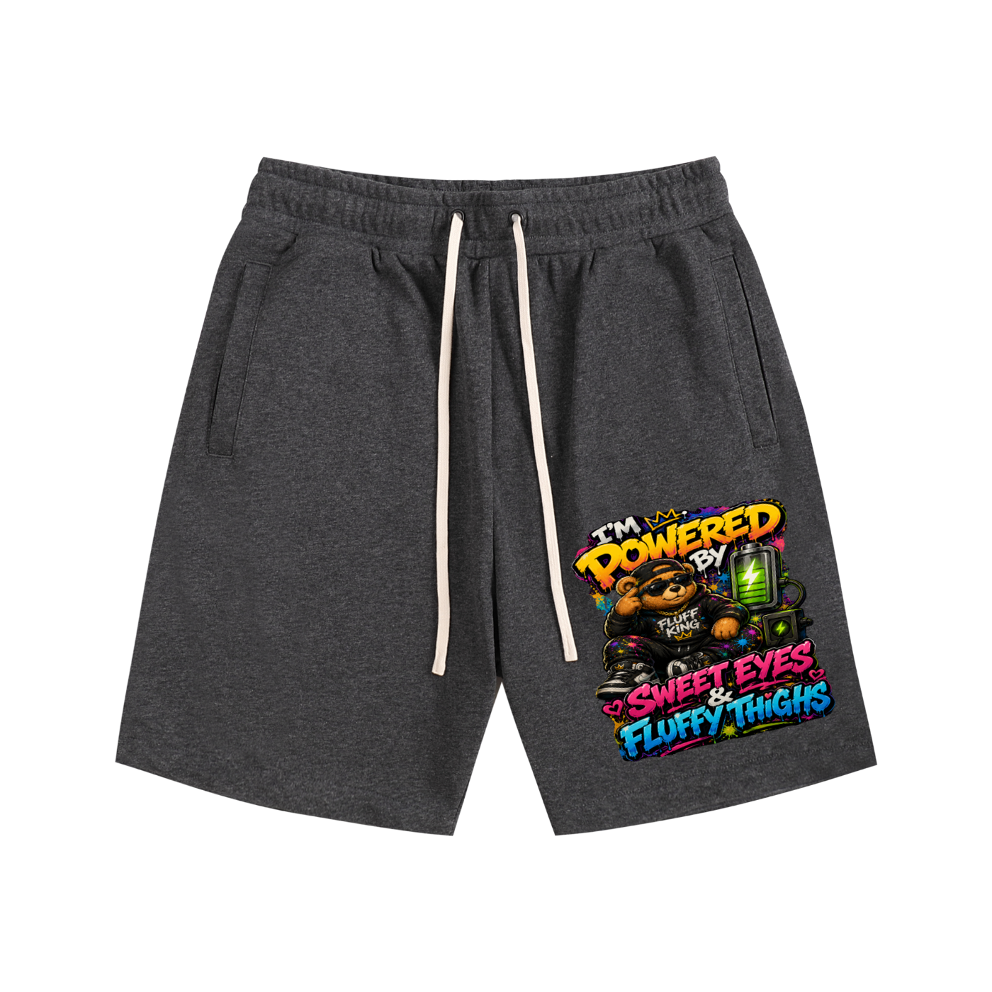 Essential Cotton Shorts w/ Custom Graphic Design_I'm Powered By_Front