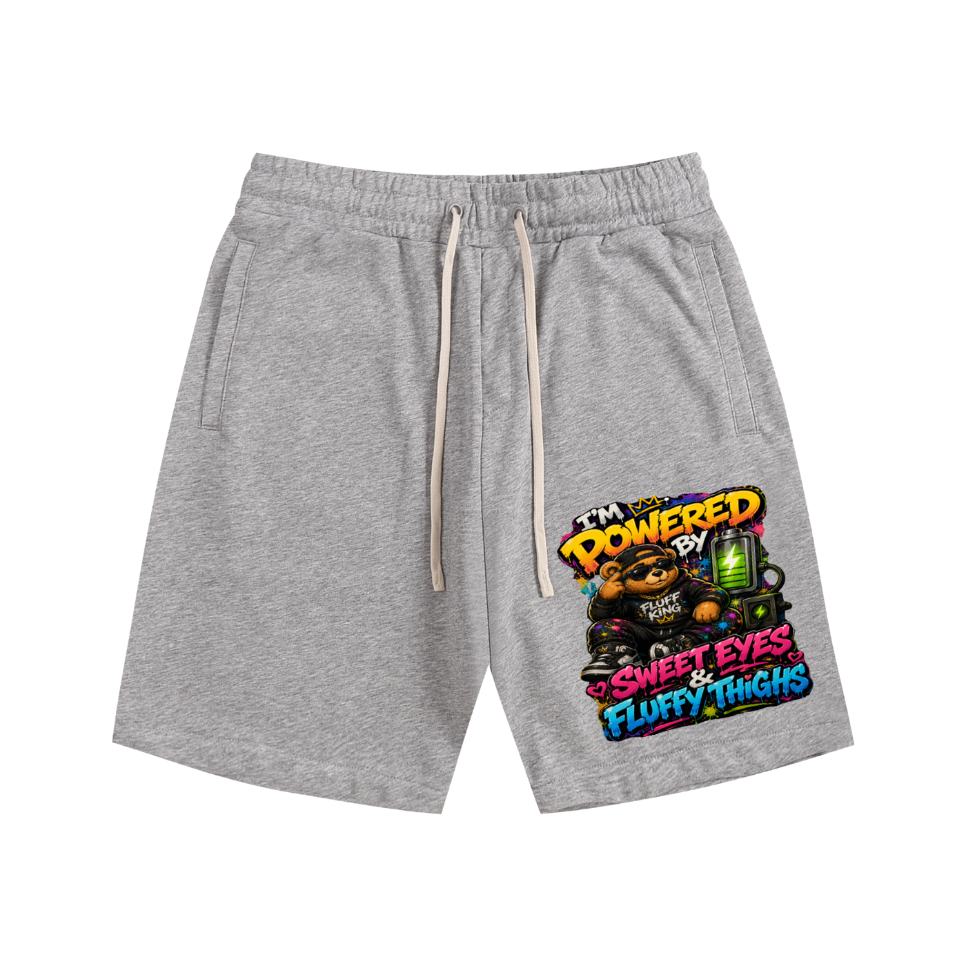 Essential Cotton Shorts w/ Custom Graphic Design_I'm Powered By_Front