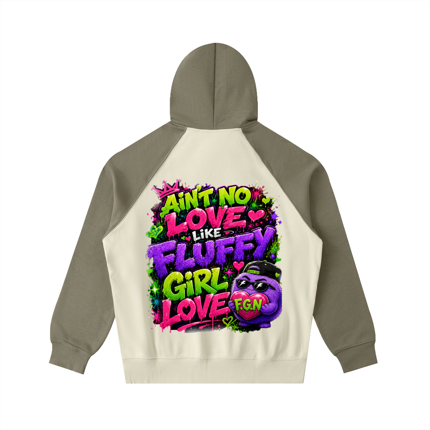 Color-Block Raglan Sleeve Hoodie w/ Custom Graphic Design_Ain't No Love_Back