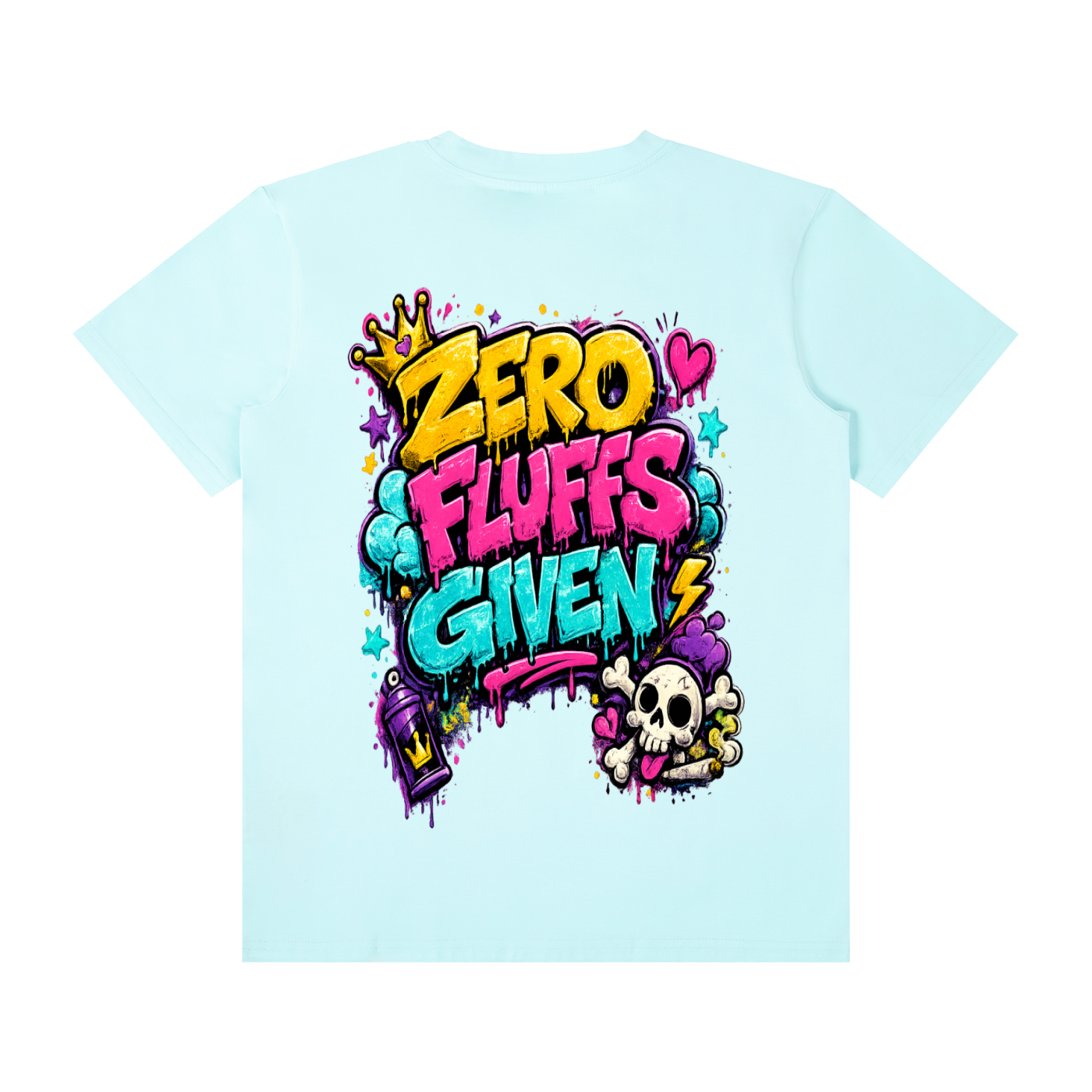 Unisex Classic Crew Neck Cotton T-Shirt w/ Custom FGN Logo Front & Zero Fluffs Given Graphic Design Back