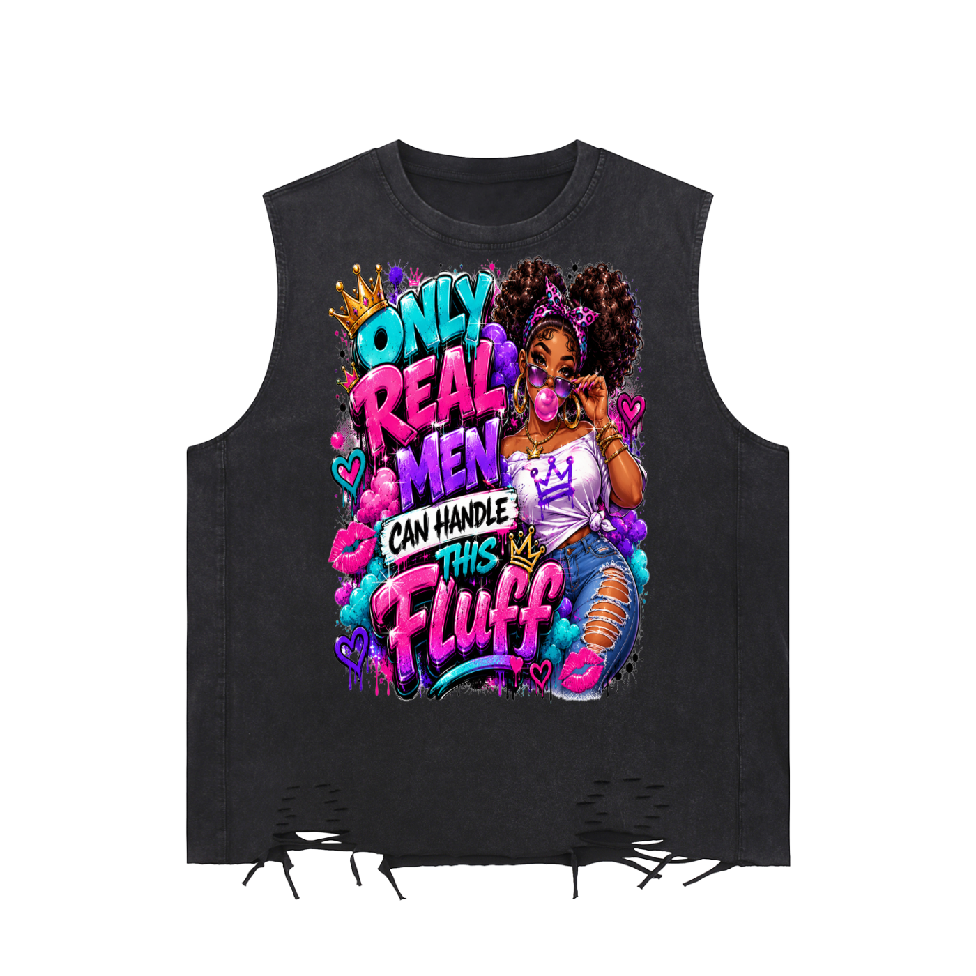 Snow Washed Raw-Hem Tank Top w/Custom FGN Logo Back  & Only Real Men...Graphic Design Front