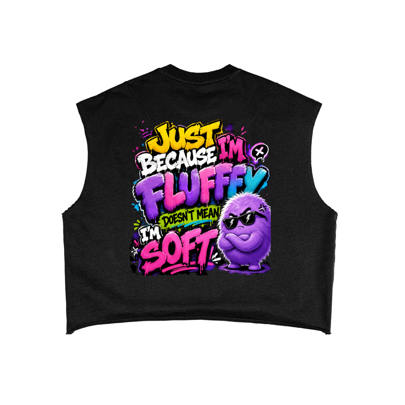 French Terry Boxy Tank Top w/ Custom FGN Logo Front & Just Because I'm Fluffy...Graphic Design Back