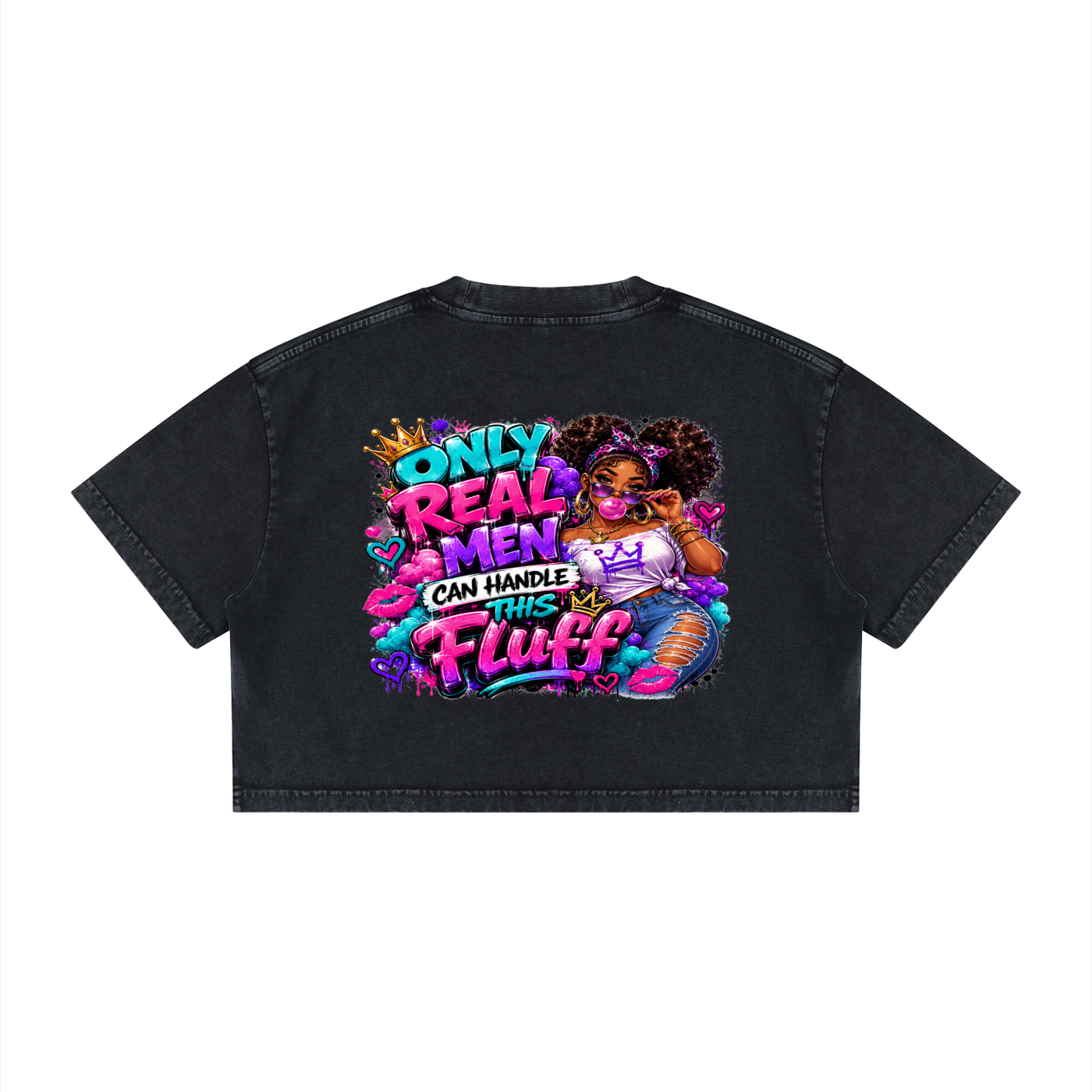 Women's Mineral Wash Cotton Crop T-Shirt w/Custom Graphic Design_Only Real Men Can_Back & FGN Logo_Front