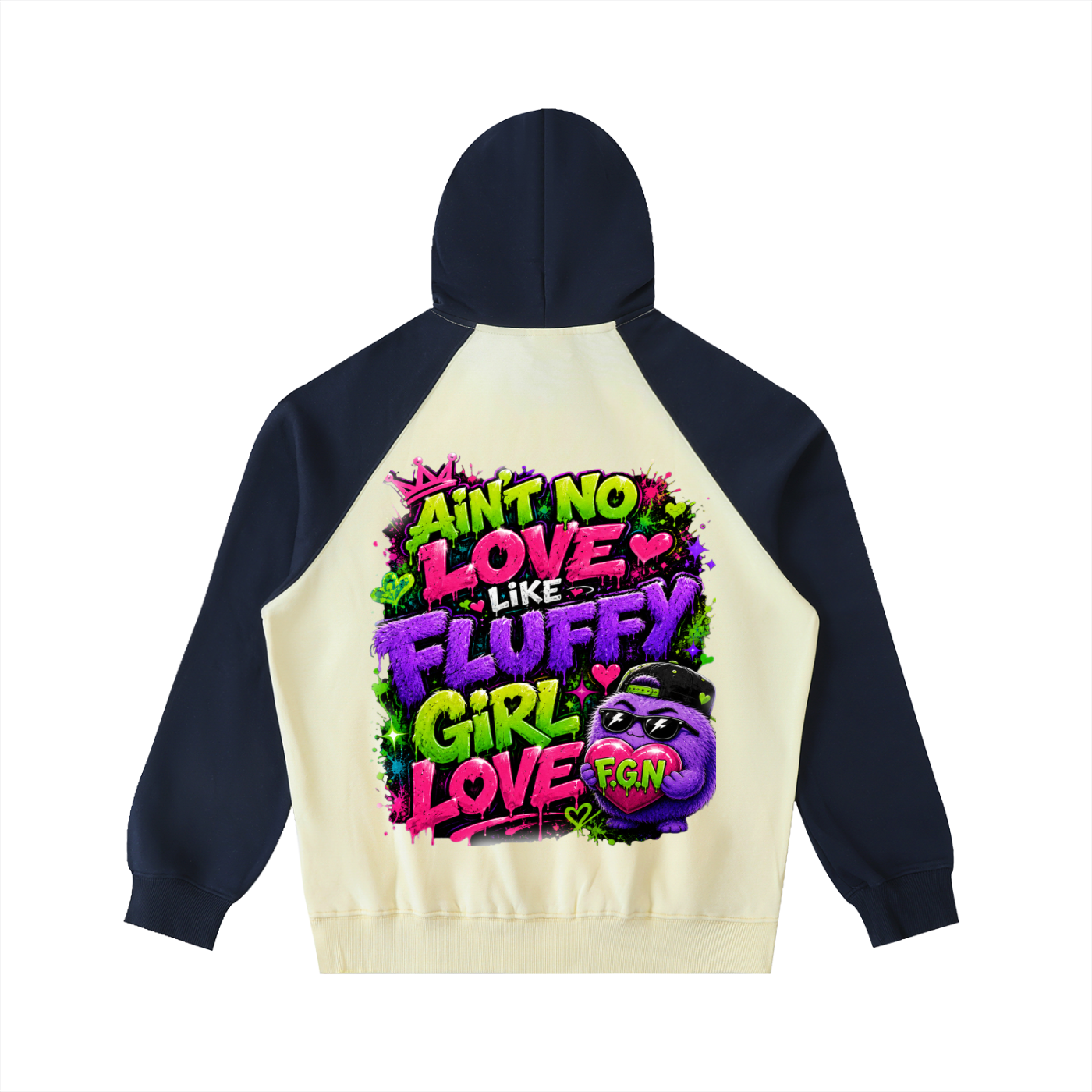 Color-Block Raglan Sleeve Hoodie w/ Custom Graphic Design_Ain't No Love_Back