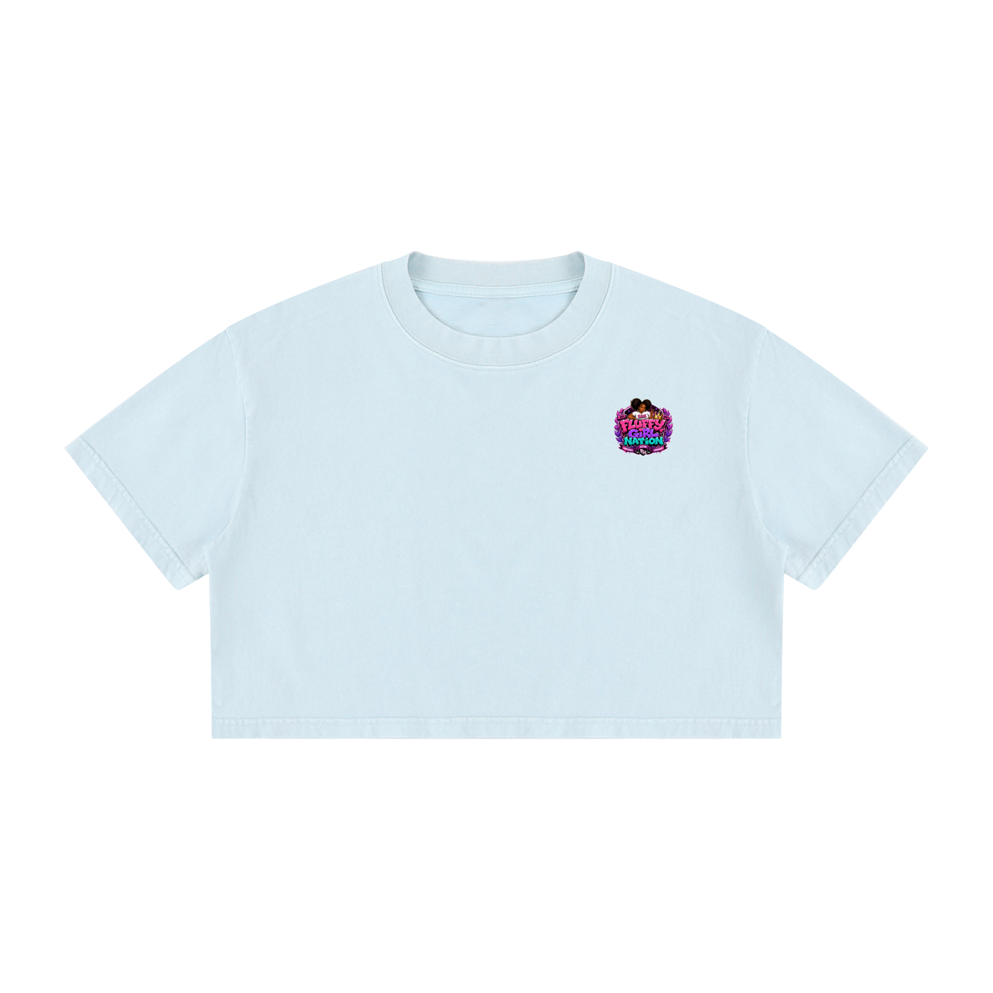 Women's Mineral Wash Cotton Crop T-shirt w/ Custom FGN Logo Front & Graphic Design Fluffy Girls Rule Back