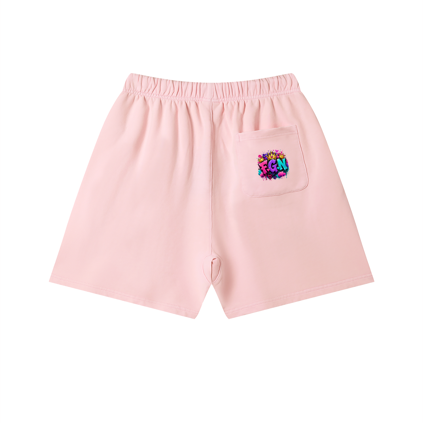 Unisex Vintage Wash Cotton Shorts w/ Custom Graphic Design_Heavy on the Curves_Front & FGN Logo_Back Pocket