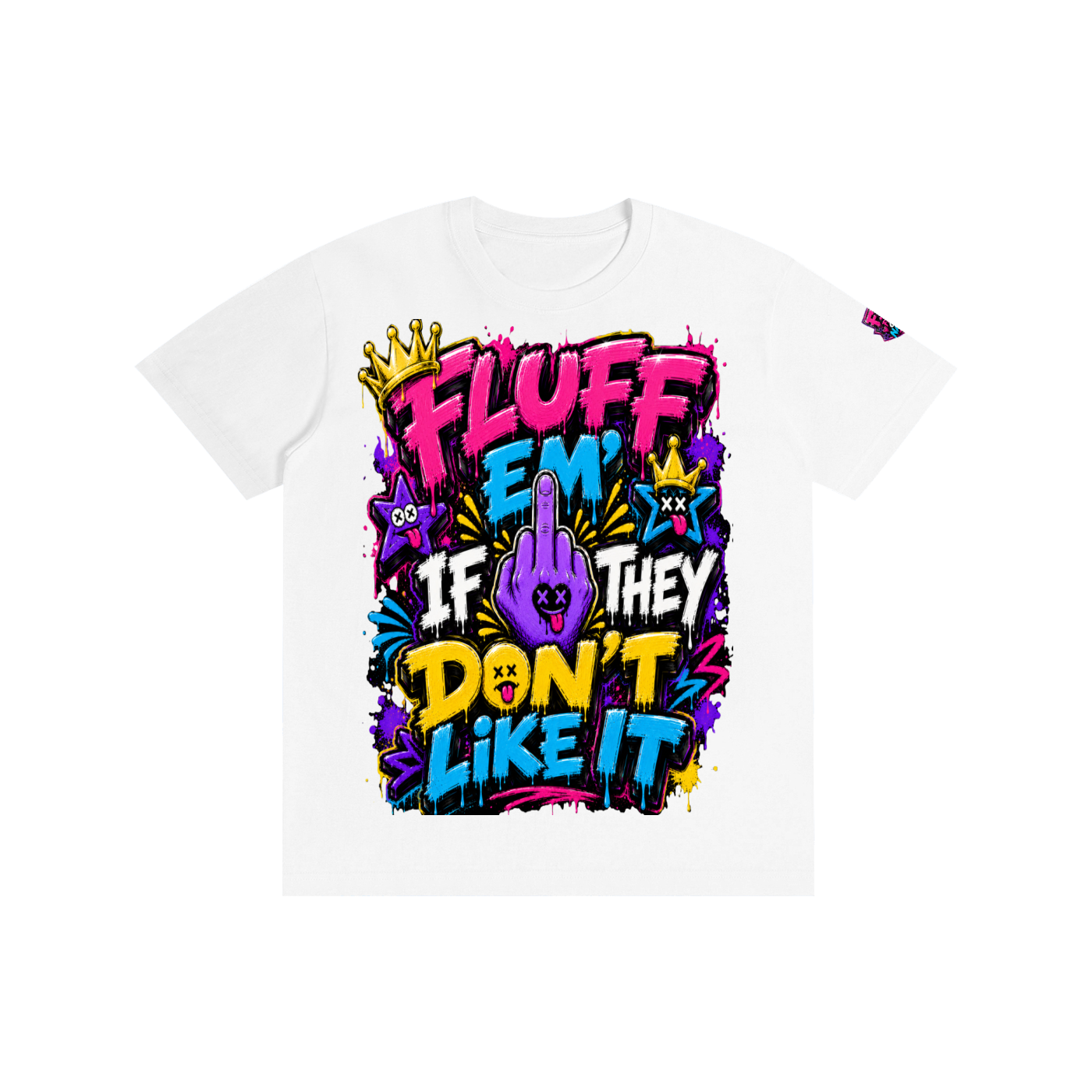 Pure Cotton Unisex T-Shirt w/Custom FGN Logo-Left Sleeve & Graphic Design Front-Fluff Em'