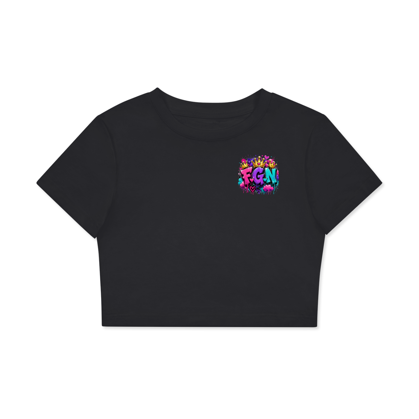 Fitted Crop Cotton T-Shirt w/ Custom FGN Logo Front &  University Logo Graphic Design Back
