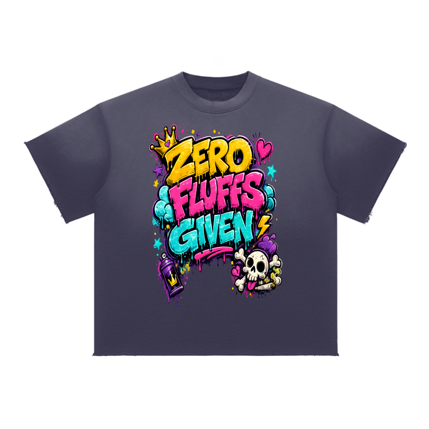 Sun Fade Raw Edge T-Shirt w/ Custom Graphic Design Zero Fluffs Given...Front