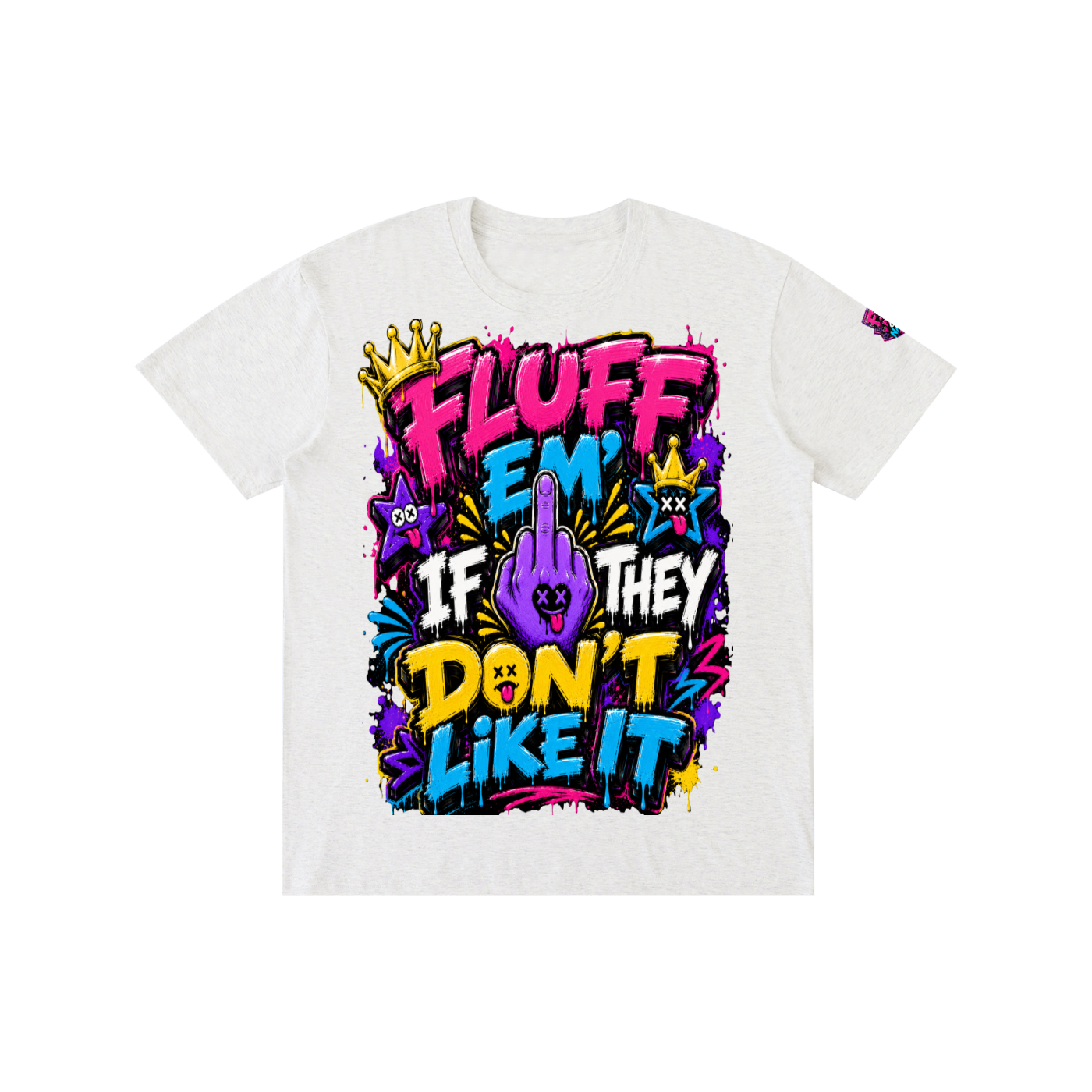 Pure Cotton Unisex T-Shirt w/Custom FGN Logo-Left Sleeve & Graphic Design Front-Fluff Em'