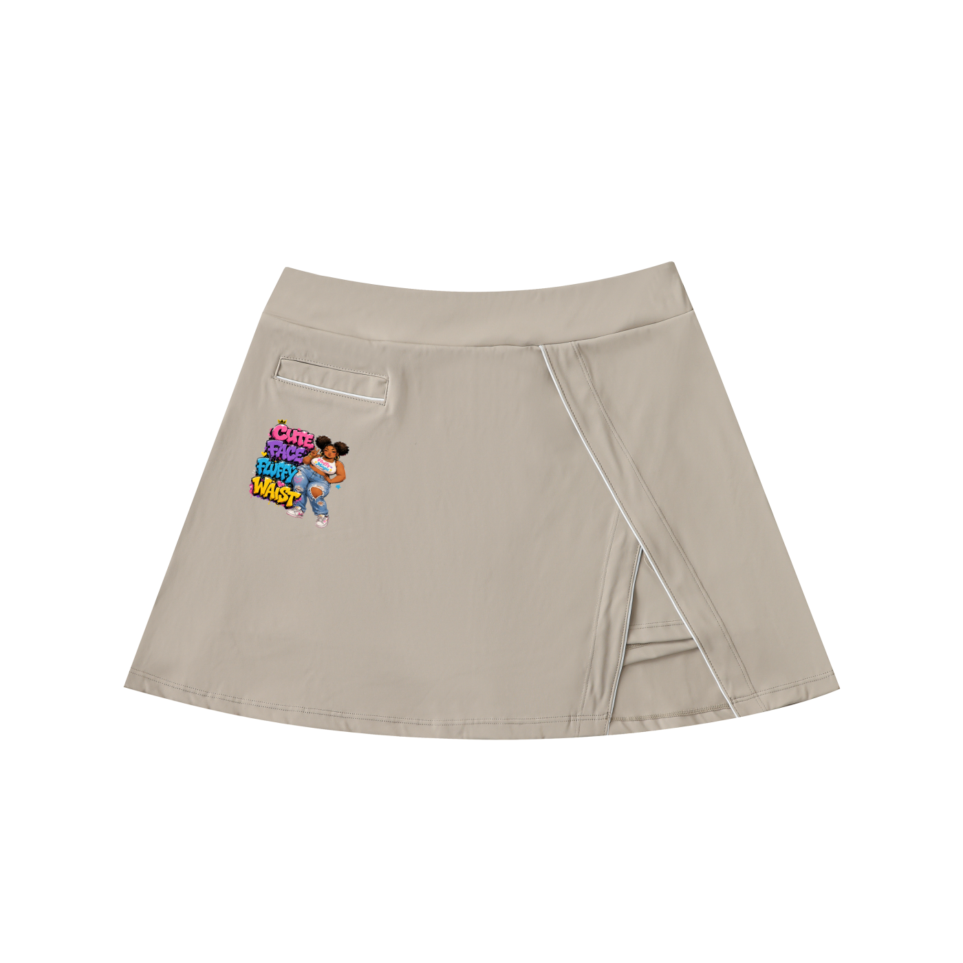 High-Waist Pocketed A-Line Skirt Cute Face Fluffy Waist-Front