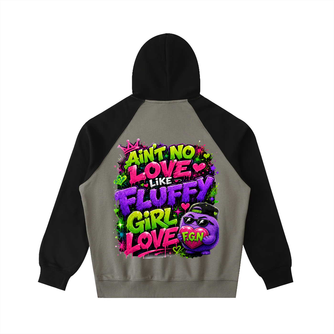 Color-Block Raglan Sleeve Hoodie w/ Custom Graphic Design_Ain't No Love_Back