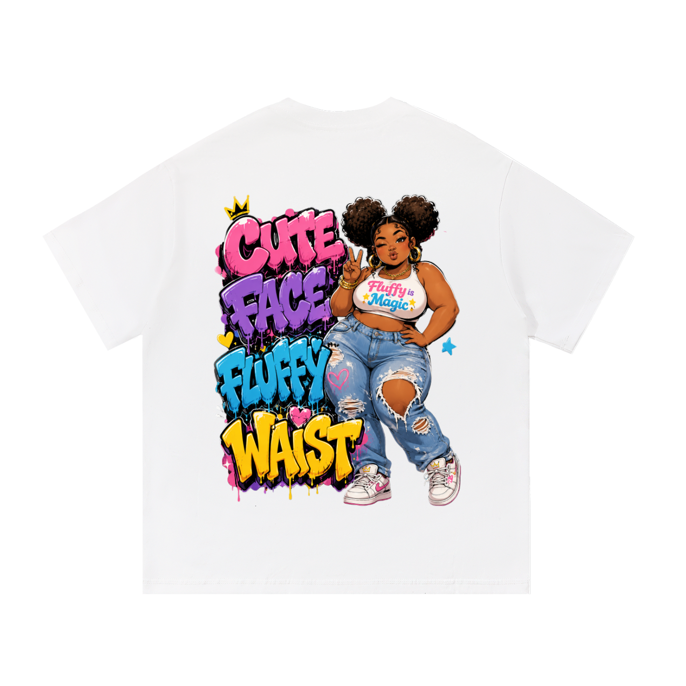 Essential Cotton T-Shirt Cute Face Fluffy Waist-Back