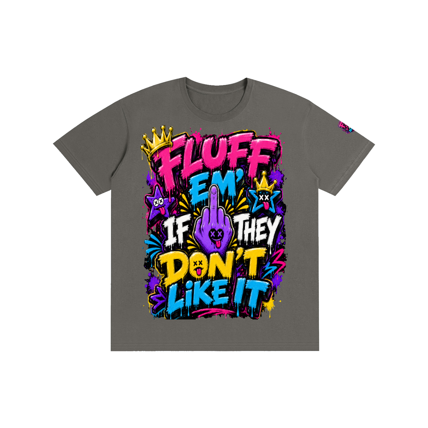 Pure Cotton Unisex T-Shirt w/Custom FGN Logo-Left Sleeve & Graphic Design Front-Fluff Em'