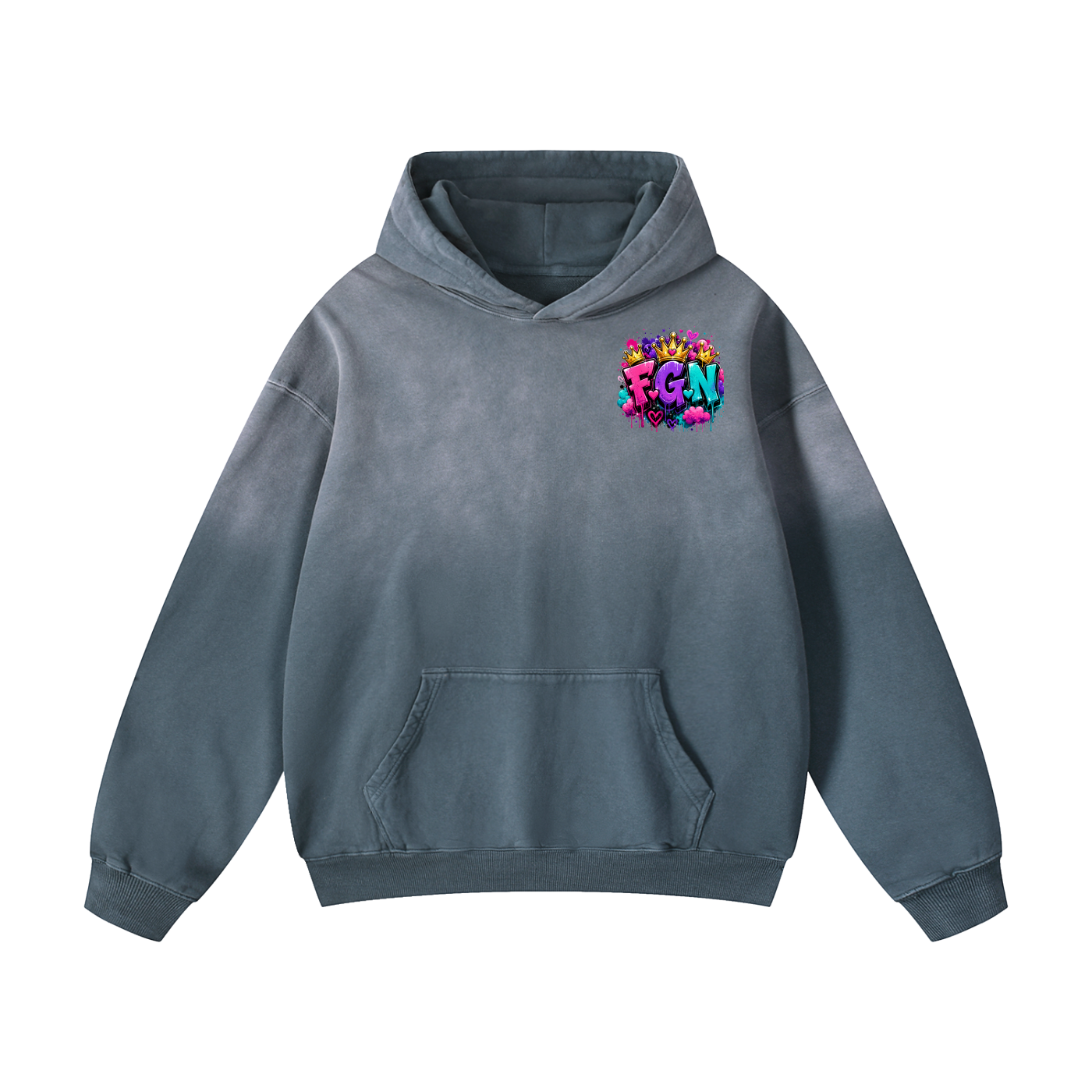 Heavyweight Sunfade Oversized Hoodie w/ Custom FGN Logo Front & Just Because I'm Fluffy Graphic Design Back
