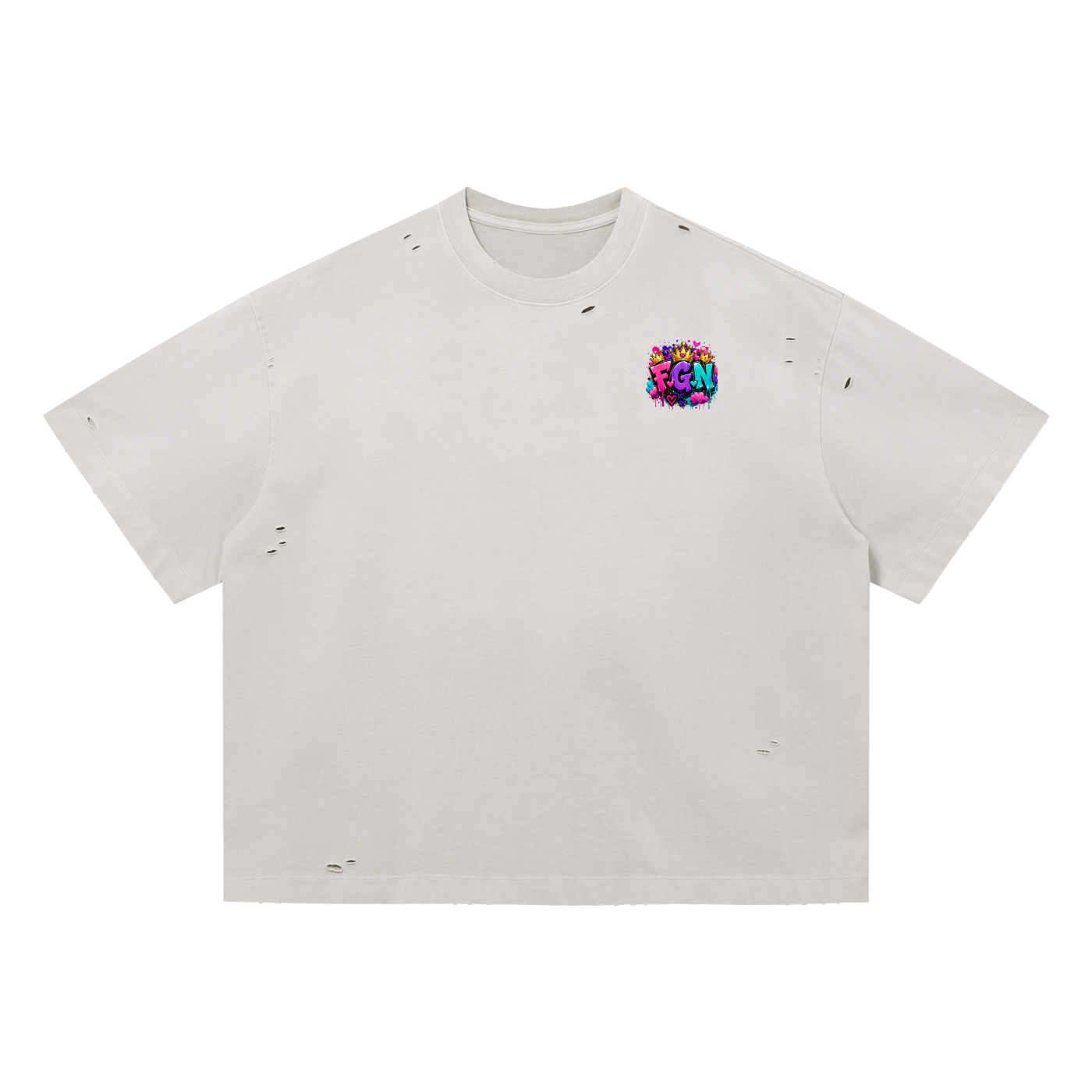 Vintage Washed Distressed Boxy Oversized T-Shirt w/ Custom FGN Logo Front & Graphic Design Zero Fluffs Given...Back