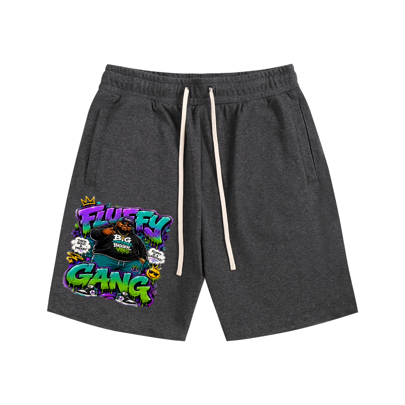 Essential Cotton Shorts w/ Custom Graphic Design_Fluffy Gang_Front