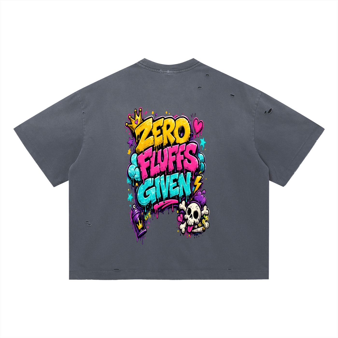 Vintage Washed Distressed Boxy Oversized T-Shirt w/ Custom FGN Logo Front & Graphic Design Zero Fluffs Given...Back