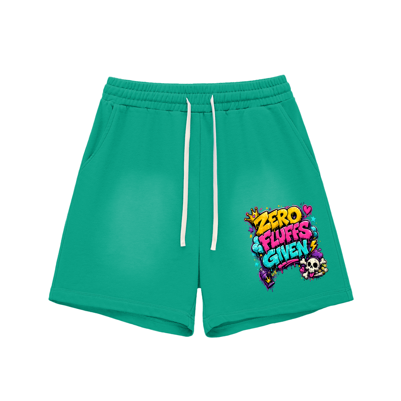 Sun Fade Raw Edge Cotton Shorts w/ Custom Zero Fluffs Given Graphic Design Front